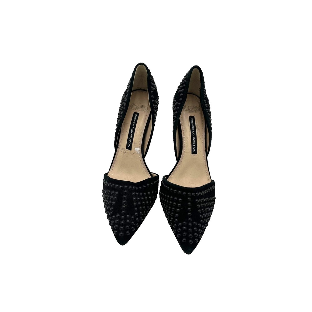 French Connection Ellis Black Studded Pointed Toe Pumps Heels 9 Bold Edgy Chic